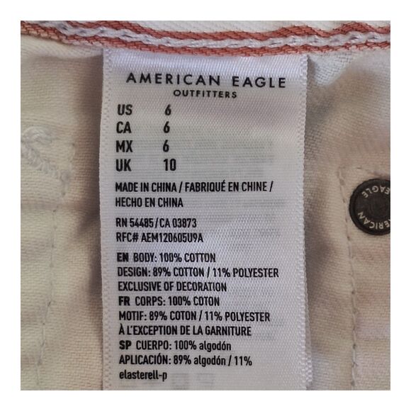 American Eagle High Rise Mom Jean Shorts Denim Pastel Striped Raw Hem Size 6 - Picture 9 of 13